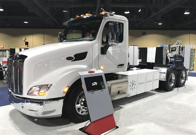 <p><strong>This all-electric Peterbilt Model 579 drayage tractor is one of 12 built in collaboration with Transpower, the California Resources Board, and the Port of Long Beach.</strong> <em>Photo: Peterbilt</em></p>