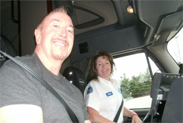pstrongTruck safety advocate Ron Wood rides with veteran Walmart driver Carol Nixon./strong emPhoto courtesy Women in Trucking./em/p