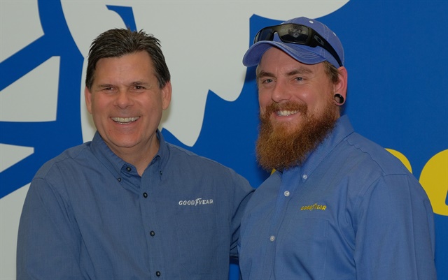 <p><strong>Gary Medalis (left), Goodyear marketing director, with finalist Ryan Moody of Tacoma, Washington. Photo: Jim Park<em><br /></em><br /></strong></p>