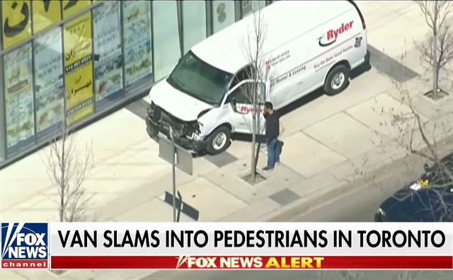 So far, nine people have died after a man reportedly driving a Ryder van rental allegedly drove onto a sidewalk and struck pedestrians.  Screenshot via Fox News/Youtube.