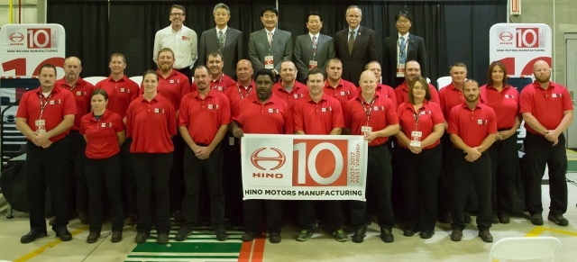 <p><em>Hino Motors Manufacturing in Williamstown, W. Va., celebrated 10 years of manufacturing. (Photo: Hino)</em></p>