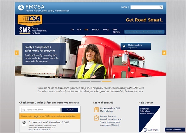 <p><strong>Screenshot of the FMCSA's Safety Measurement System website.</strong></p>